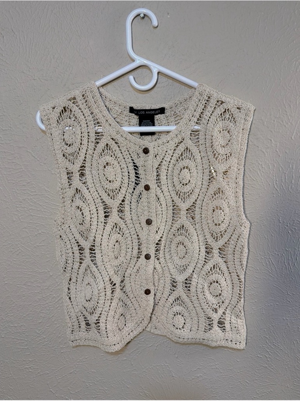 Crochet Button Front Vest in Cream